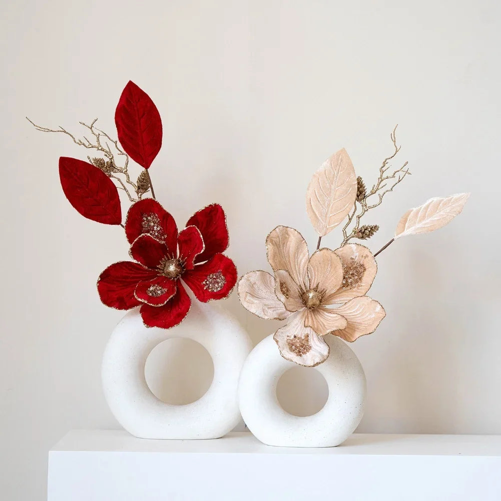 Simulation Christmas Flower | Sequin Faux Floral Centerpiece