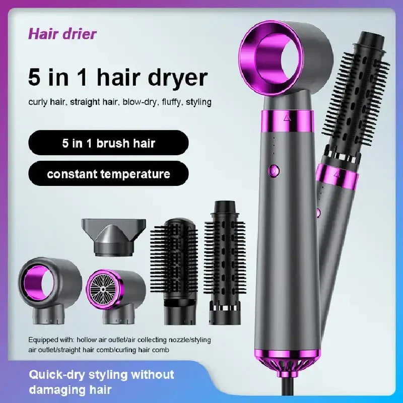 5 In 1 Hair Dryer Electric Hot Air Brush Multifunctional Hair Straightener Curler Blow Dryer Styling Set Peaceful Pleasures Health and Wellness