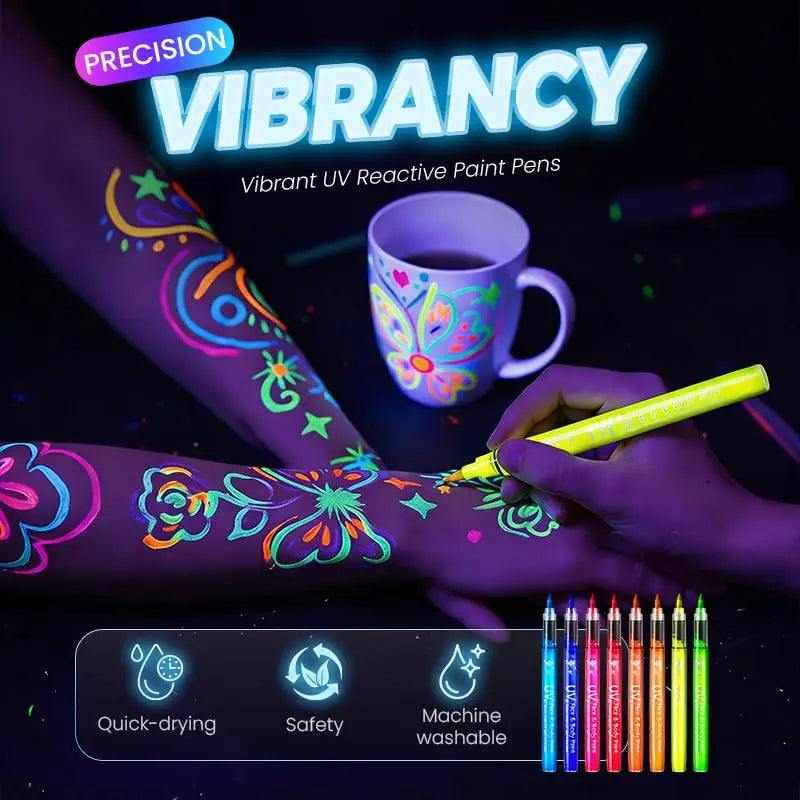 Glow in The Dark Face Paint Markers, UV Neon Body Paint Pens, Waterproof & Skin-Safe Blacklight Tattoo Markers, Washable Peaceful Pleasures Health and Wellness