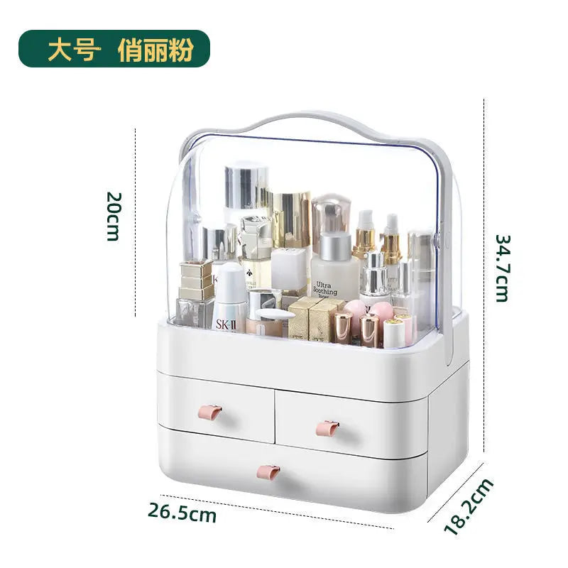 Cosmetics Receiving Box Dust-Proof Desktop Makeup Organizer with Drawer for Skin Care Products Household Storage Box Shelf Peaceful Pleasures Health and Wellness Pink 2