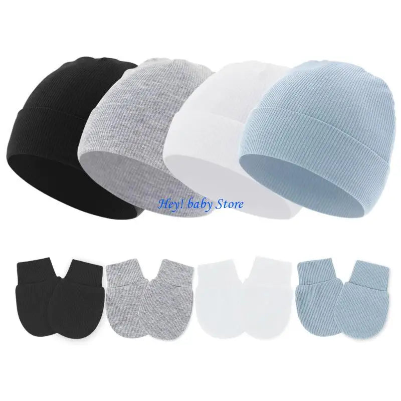 Newborn Baby Bonnet Hat & Anti-Scratch Mittens Set | Cotton