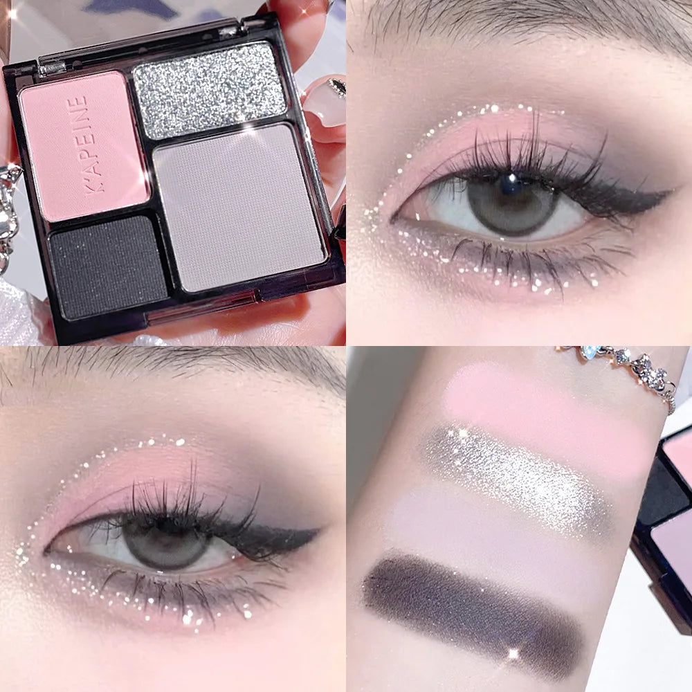 4-Color Eyeshadow Palette – Smoky Blue, Pink, Purple & Nude