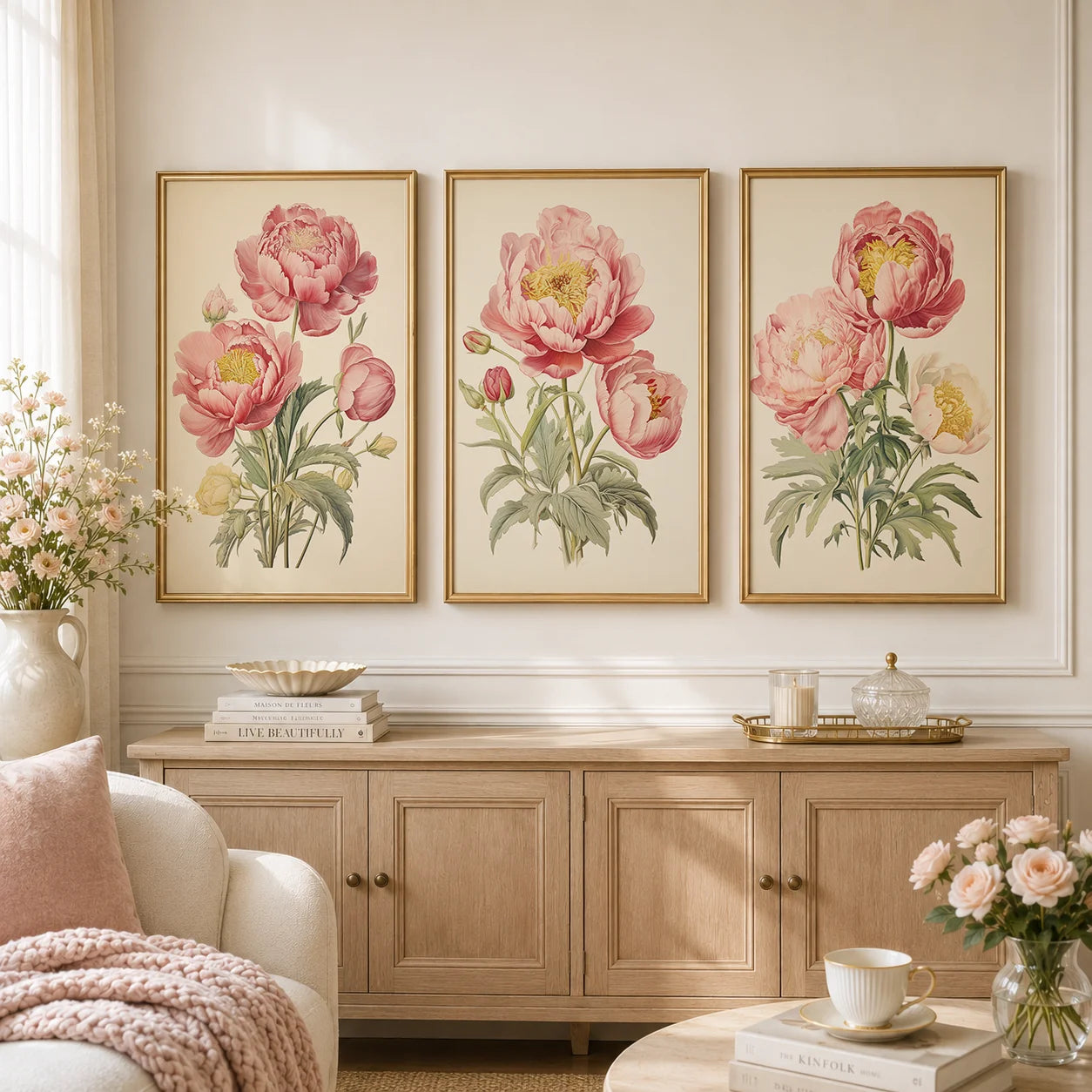 Vintage Botanical Peony Canvas Print | Pink Floral Wall Art Floral Canvas Print Peaceful Pleasures Health and Wellness