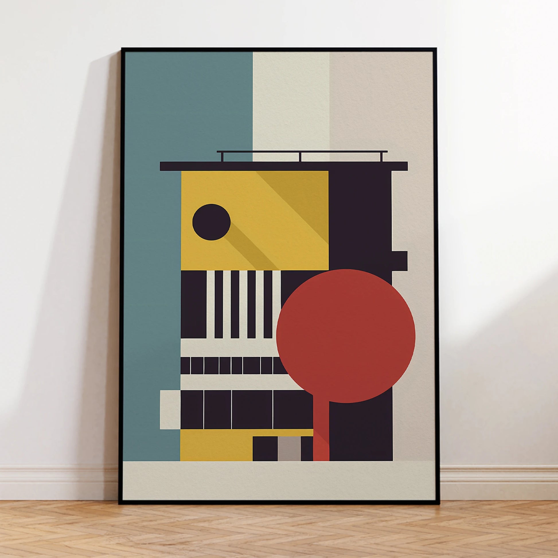 Modern Bauhaus Geometry Framed Canvas Wall Art Print | Home Décor Framed Canvas Wall Art Peaceful Pleasures Health and Wellness G1839-1 21x30cm Black Frame