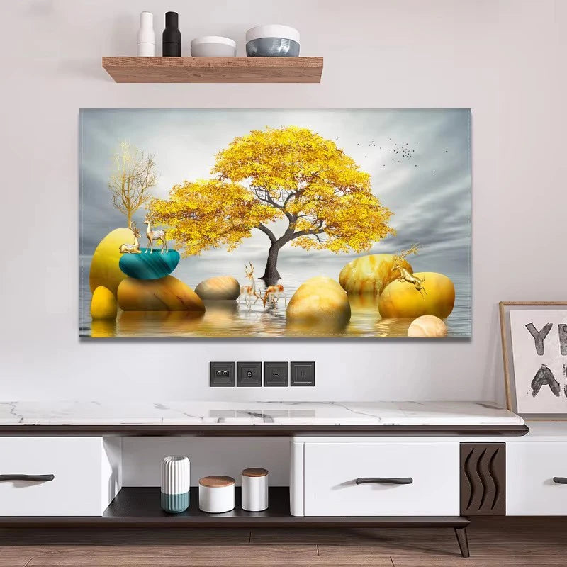 Golden Tree of Life Canvas Wall Art | Night Sky Stars Print Canvas Wall Art Peaceful Pleasures Health and Wellness ZLH5002 80x120cm No Frame