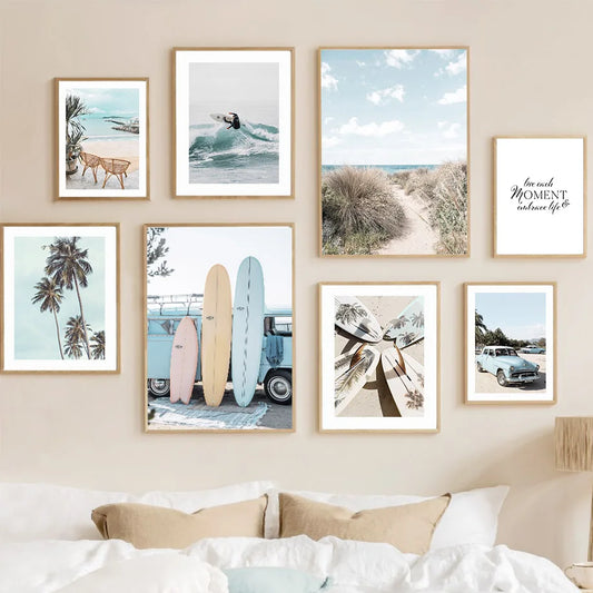 Canvas Painting Nordic Surf Posters And Prints Wall Art Pictures For Living Room Home Decor Beach Surfers Coconut Tree Car Peaceful Pleasures Health and Wellness