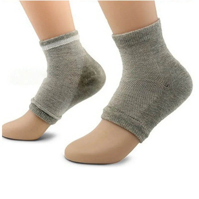Moisturizing heel socks 1 pairs of gel lined toe less hydrotherapy socks can heal and treat dry and cracked heels during sleep Peaceful Pleasures Health and Wellness grey