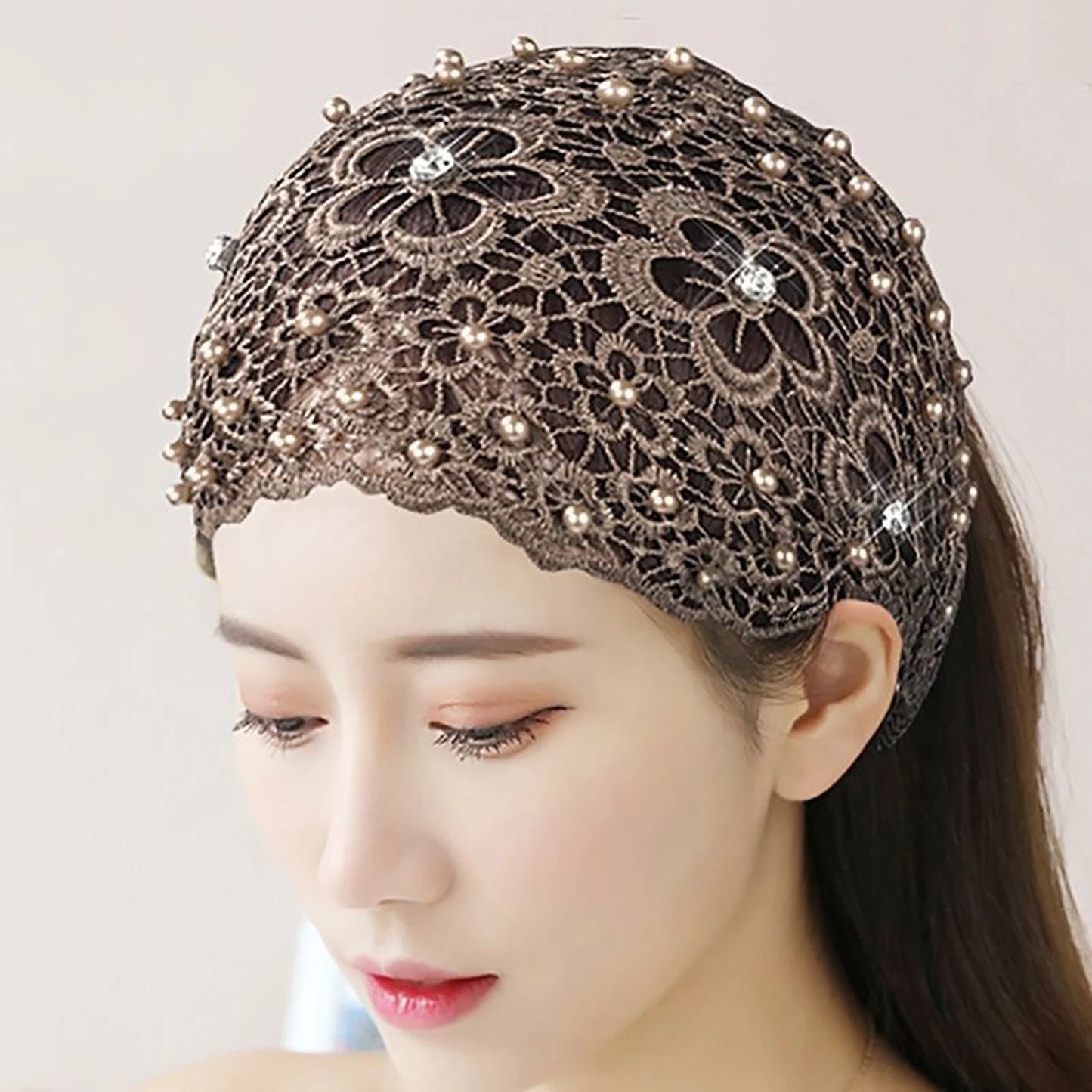 Women's Hollow Floral Rhinestone Wide Headband | Faux Pearl