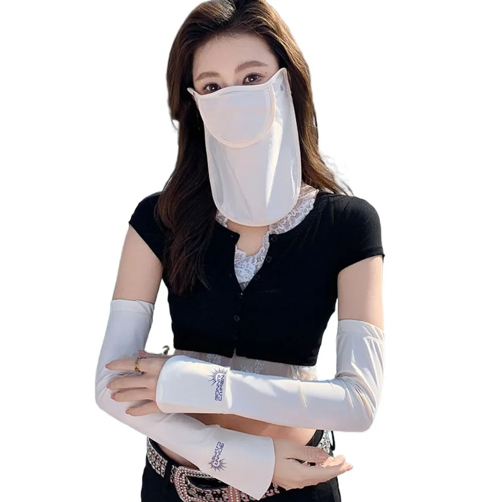 UPF 50+ Sun Protection Set – Mask & Arm Sleeves Peaceful Pleasures Health and Wellness Beige