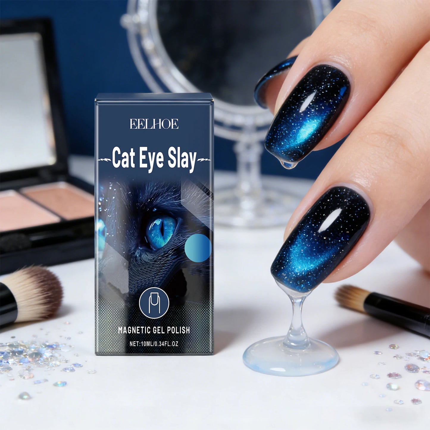 EELHOE Blue Black Magnetic Gel Nail Polish – Quick-Dry 10ml Magnetic Gel Nail Polish Peaceful Pleasures Health and Wellness