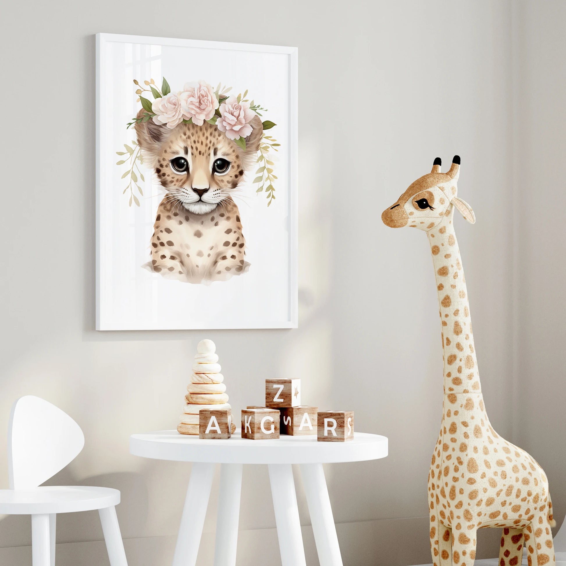 Elephant Leopard Giraffe Wall Art Prints Canvas Painting Poster Picture For Living Bedroom Kids Play Room Home Decor Peaceful Pleasures Health and Wellness G2545-2 40x50cm Black Frame