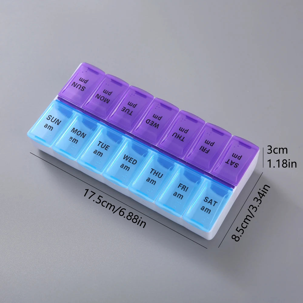 Weekly 14 Grids 7 Days Pill Box Portable Travel Cases Organizer Pill Container Storage Tablets Vitamin Medicine Peaceful Pleasures Health and Wellness Large