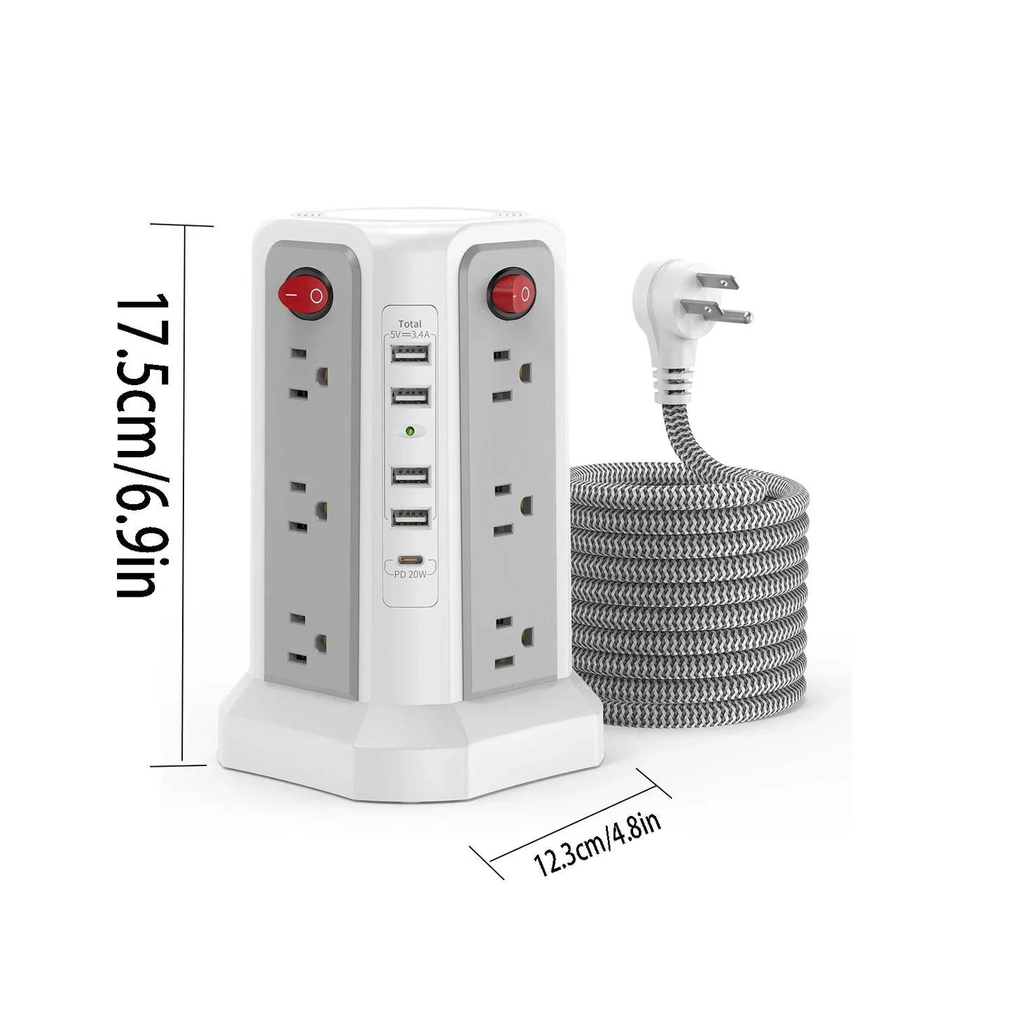 American tower type 1.8m braided extension cord plug-in board with PD20W fast charging port, a must-have for home and office Peaceful Pleasures Health and Wellness