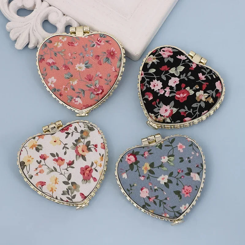 1pc Mini Makeup Compact Pocket Floral Mirror Portable Two-side Folding Make Up Mirror Women Vintage Cosmetic Mirrors for Gift Peaceful Pleasures Health and Wellness Heart-Random