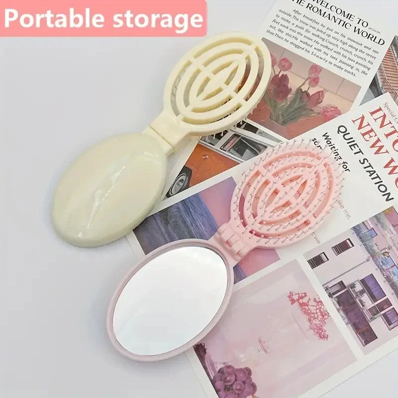 Portable Folding Hair Comb with Mirror | Travel Gift for Women Travel Hair Comb Peaceful Pleasures Health and Wellness