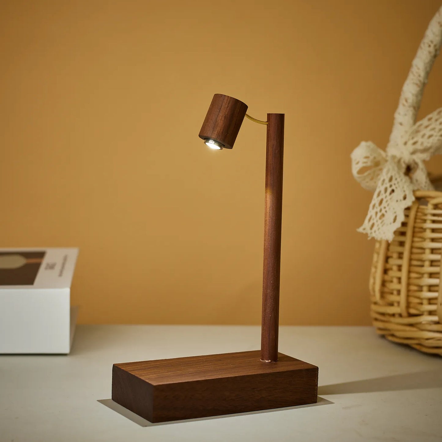 Retro Wooden LED Night Light | Rotary Switch Bedside Desk Lamp