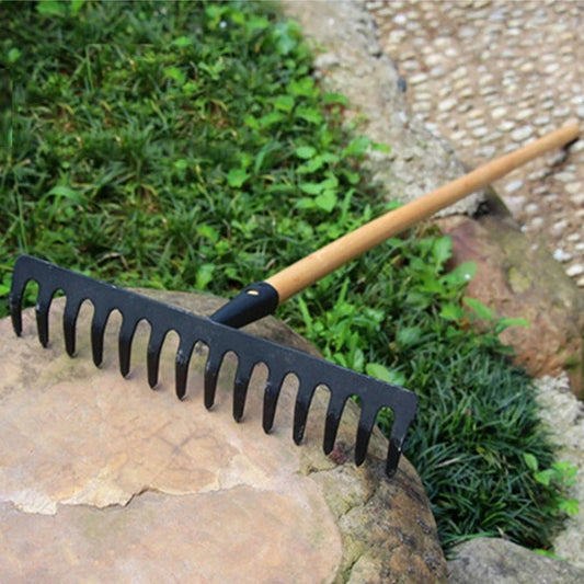 Farming Rake Stainless Steel Rake 14-Tooth Hay Deciduous Rake Pine Soil Rake Garden Gardening Tools Agricultural Farm Tools Peaceful Pleasures Health and Wellness Default Title