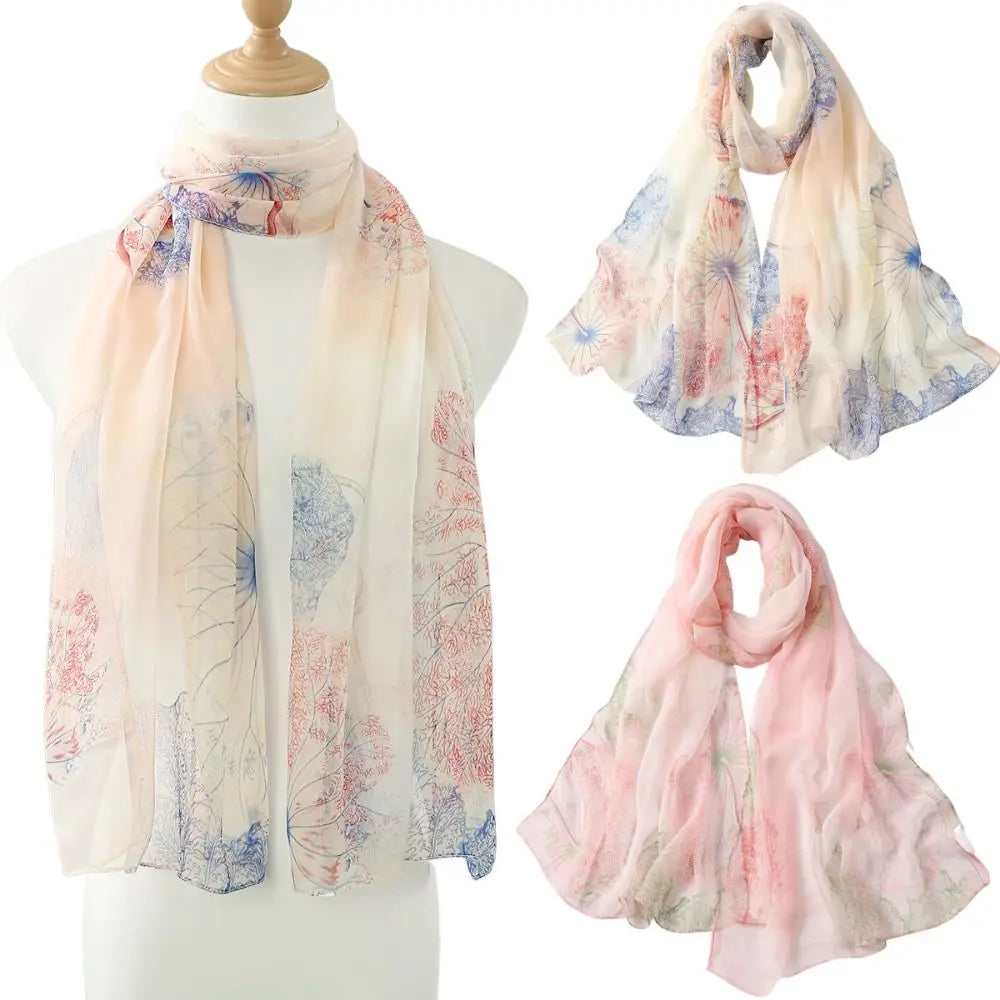 Women's Floral Silk-Feel Beach Shawl Wrap Scarf – Lightweight