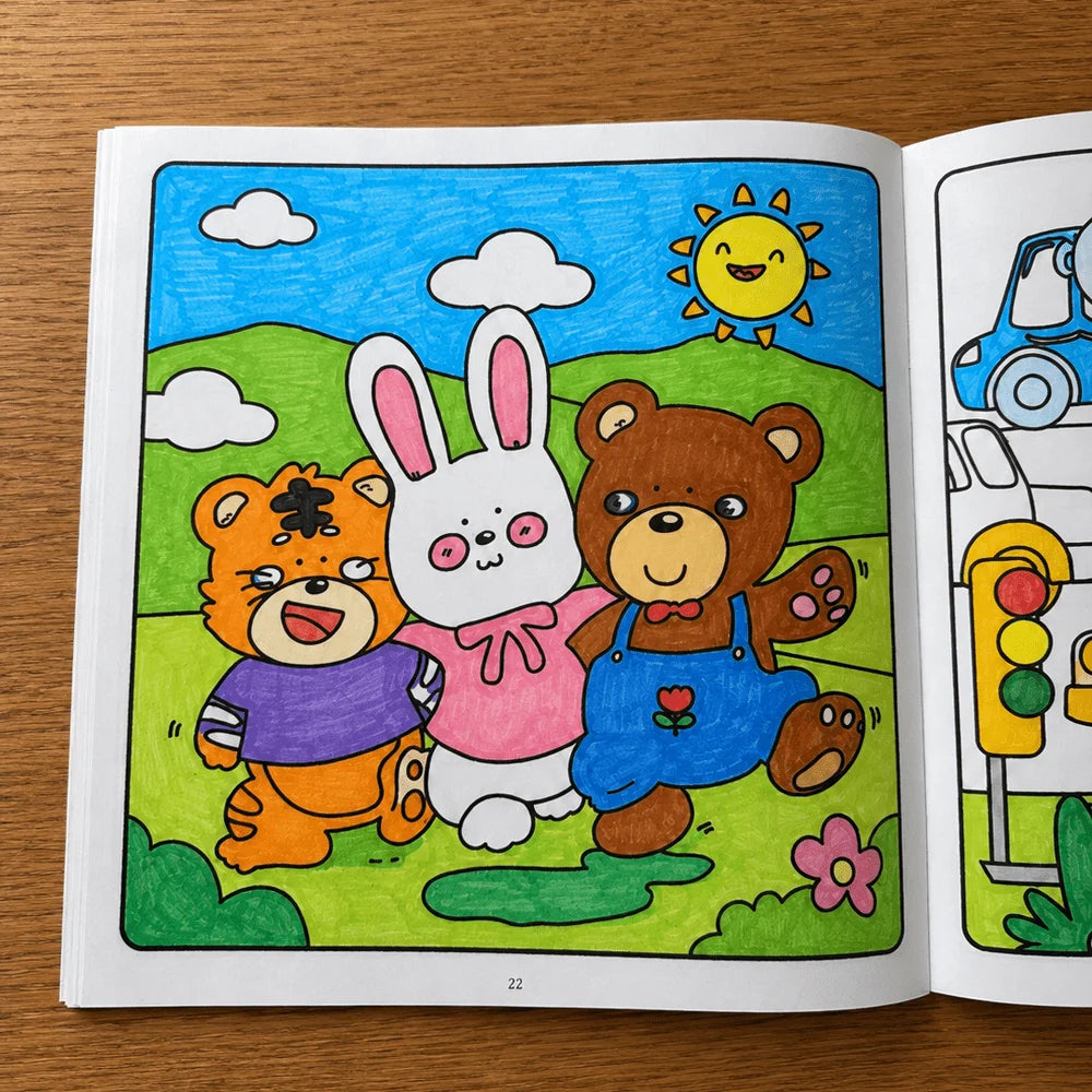 Cozy Friends Cute Animal Coloring Book 32 Pages Kawaii Cartoon Scenes