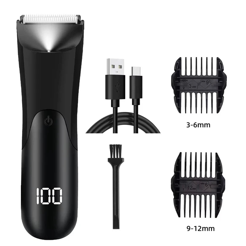 Men'S Groin Body Hair Trimmer, Electric Ball Trimmer, Includes 2 Guard Attachments, Ceramic Blade Head, Wet And Dry Shaver Peaceful Pleasures Health and Wellness black