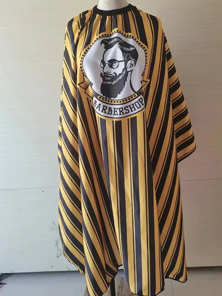 Waterproof Hair Cutting Cape – Yellow Black Barber Stripe