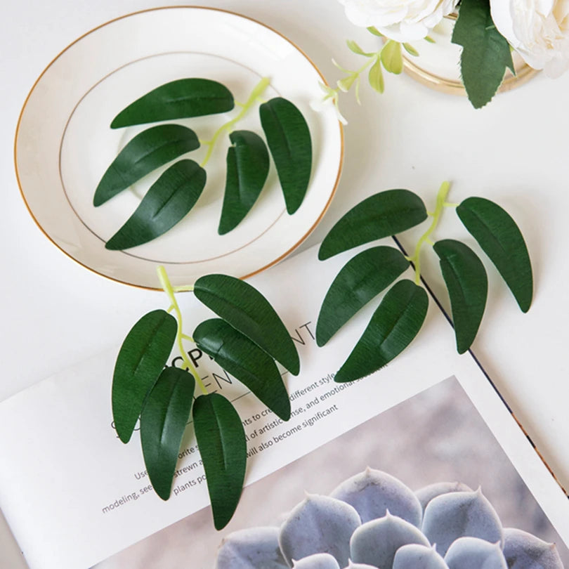 Green Silk Willow Leaves Artificial Plants 50/100Pcs – Decor Artificial Leaf Sprigs Peaceful Pleasures Health and Wellness