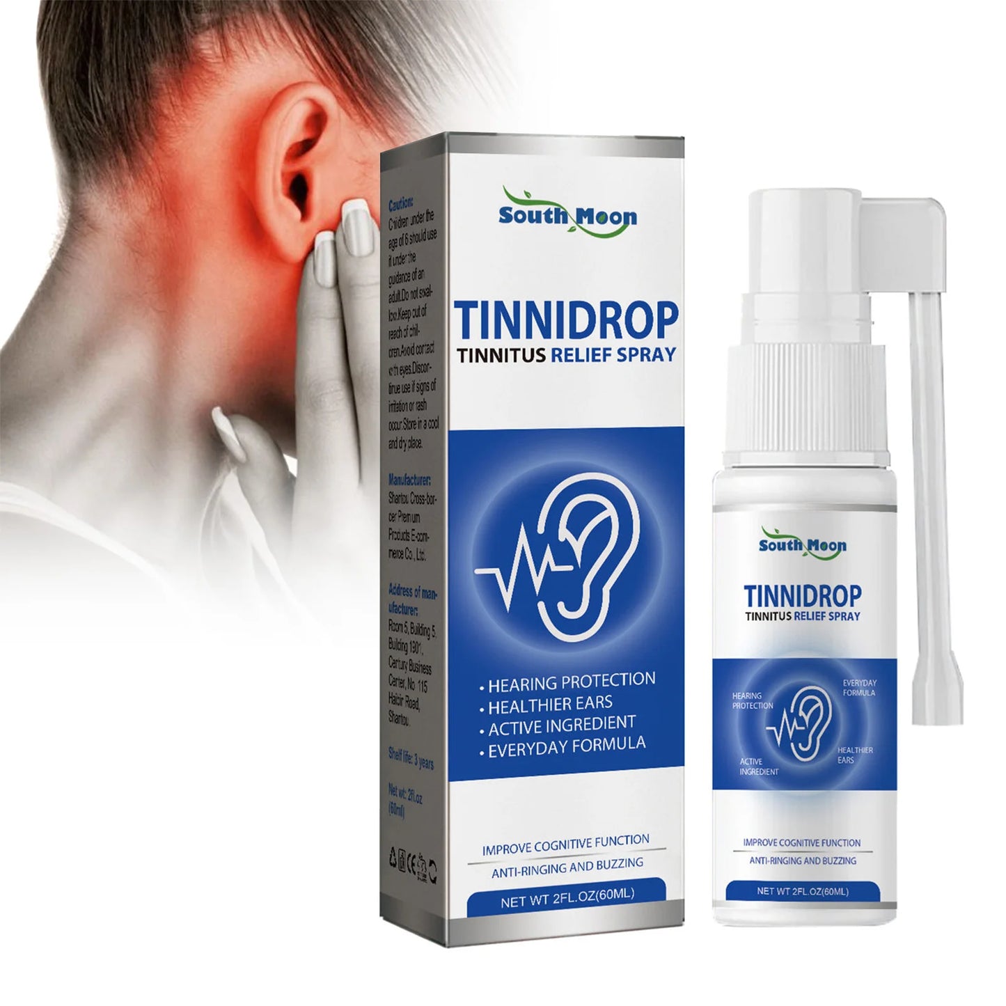 60ml Tinnitus Relief Spray Quick Dry Formula Ear Cleaning Solution Gift for Parents Wife Husband Peaceful Pleasures Health and Wellness Default