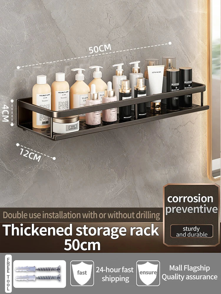 Wall-Mounted Bathroom Shelf & Towel Rack | Metal Storage Organizer