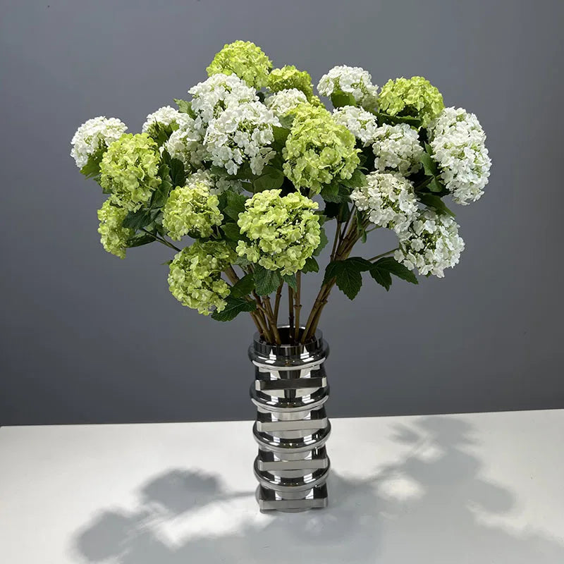 Silk Hydrangea Artificial Flower Branch | White & Blue Snowball