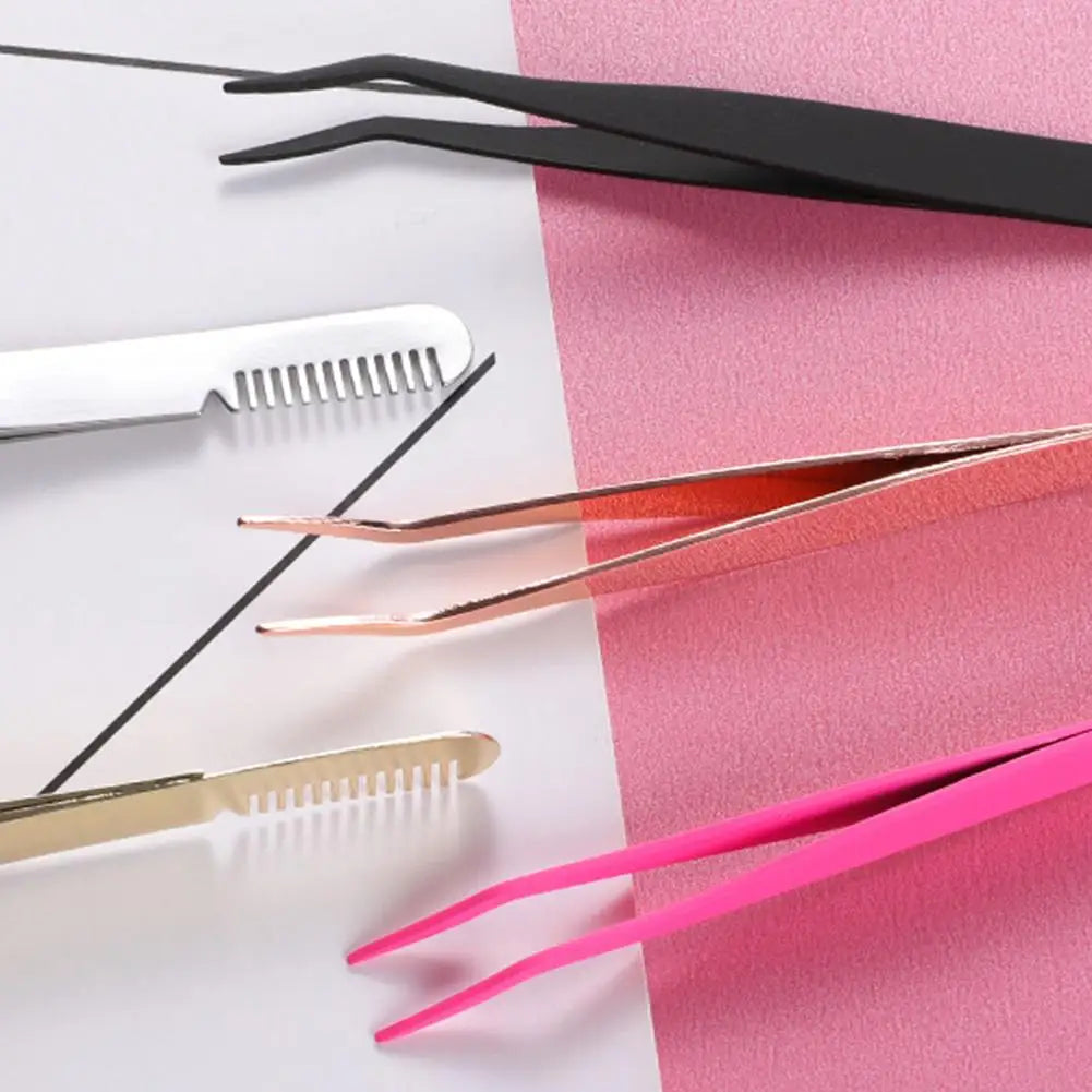 Stainless Steel Eyelash Extension Tweezers – Curved & Straight