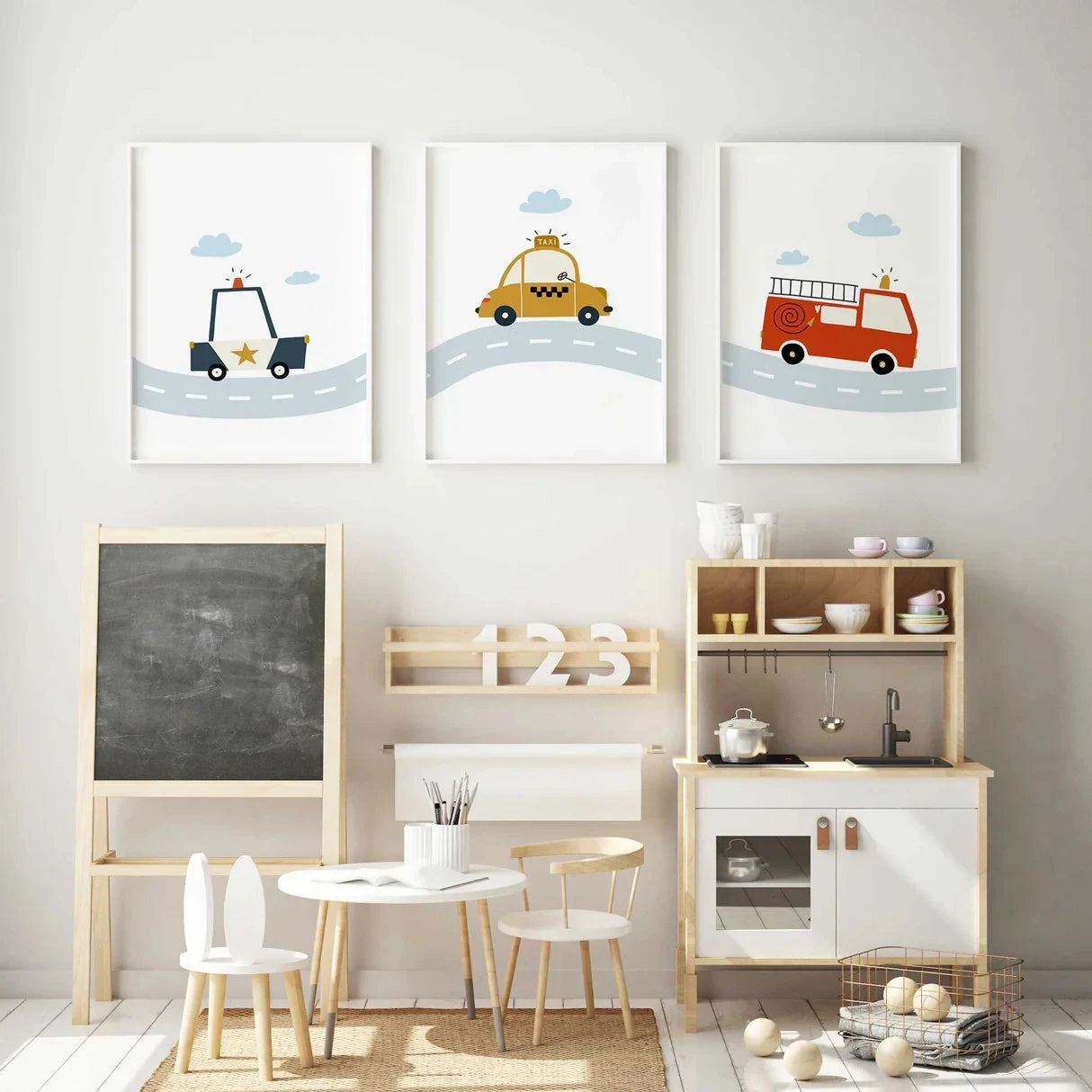 3-Piece Boys Vehicle Canvas Wall Art | Kids Room Decor Prints