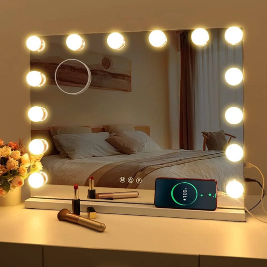 Hollywood LED Makeup Mirror 24x20" | 14 Dimmable Bulbs + 10X Mag LED Vanity Mirror Peaceful Pleasures Health and Wellness
