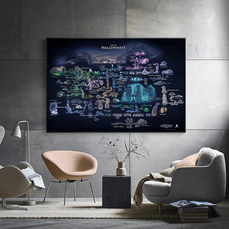 Hollow Knight Hallownest Map HD Canvas Poster | Wall Art Canvas Wall Art Poster Peaceful Pleasures Health and Wellness