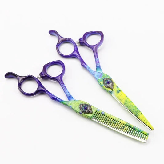 6" Peacock Green Pro Hair Cutting & Thinning Scissors | 9CR Steel Hair Cutting Scissors Peaceful Pleasures Health and Wellness