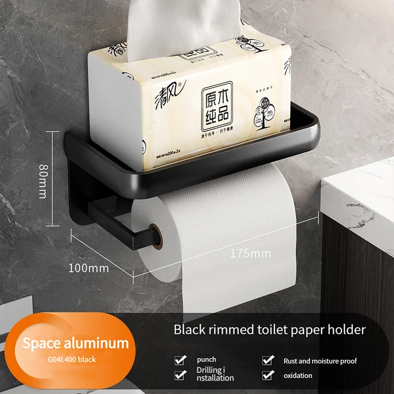 Aluminum Bathroom Tissue Box Holder & Wall Storage Rack