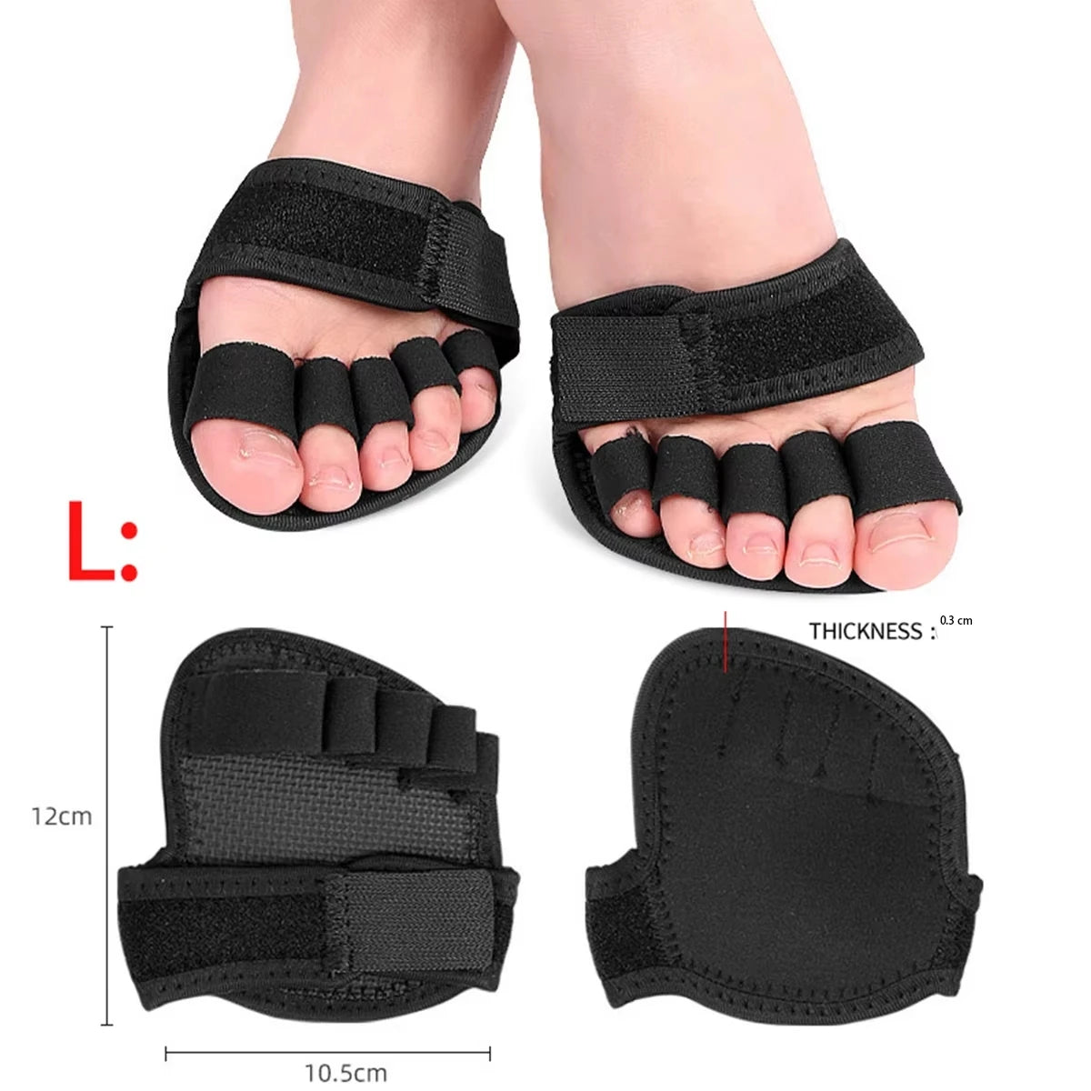 1 Pair Adjustable 5 Finger Half Palm Forefoot Cushion Thumb Toe Eversion Overlapping Hammer Shaped Toe Splitter Foot Care Tools Peaceful Pleasures Health and Wellness Black L 1pair