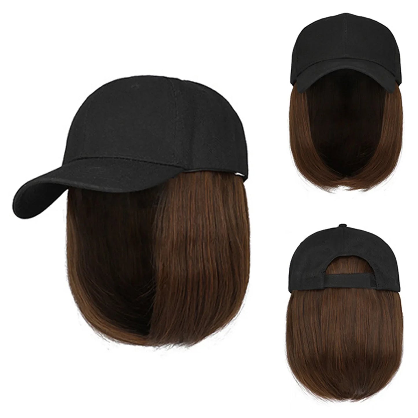 Baseball Cap Bob Wig Hat with Hair Extensions – Adjustable