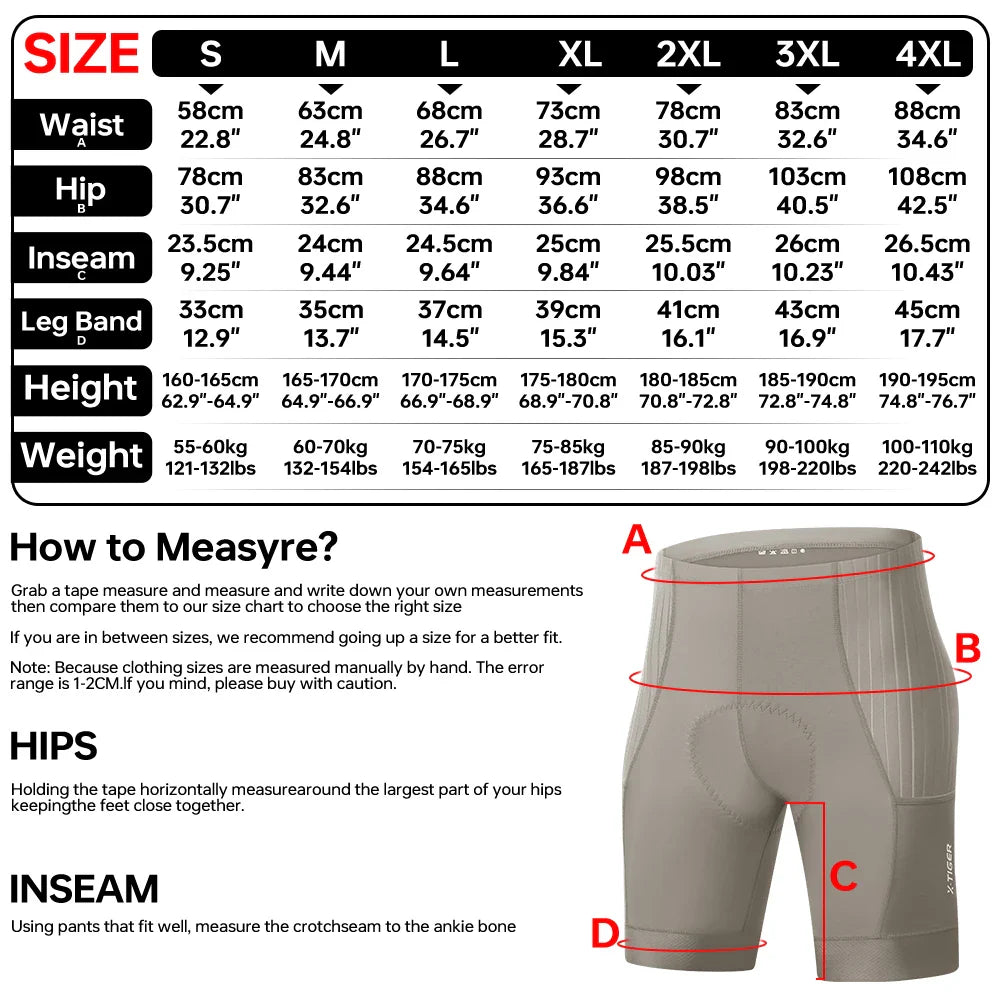 X-TIGER Men's Padded Cycling Shorts – Breathable Road Bike