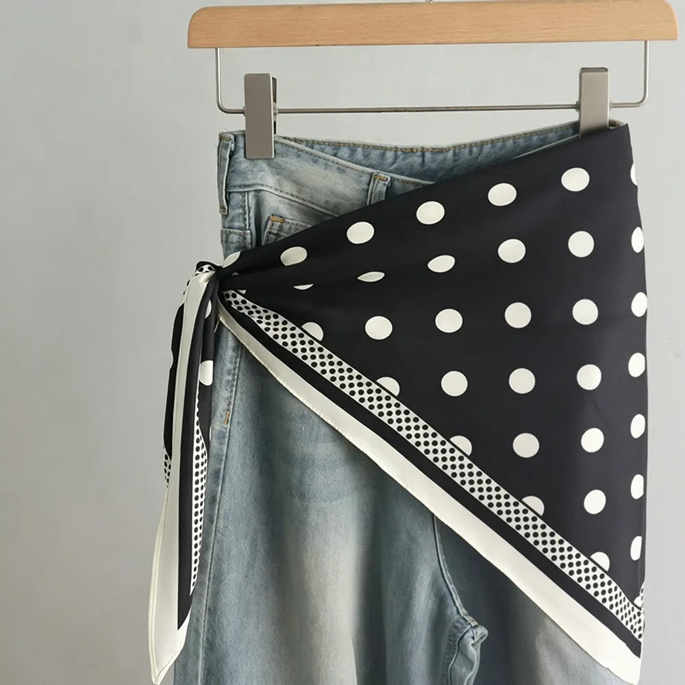 Polka Dot Silk Satin Triangle Scarf – Headscarf & Waist Belt