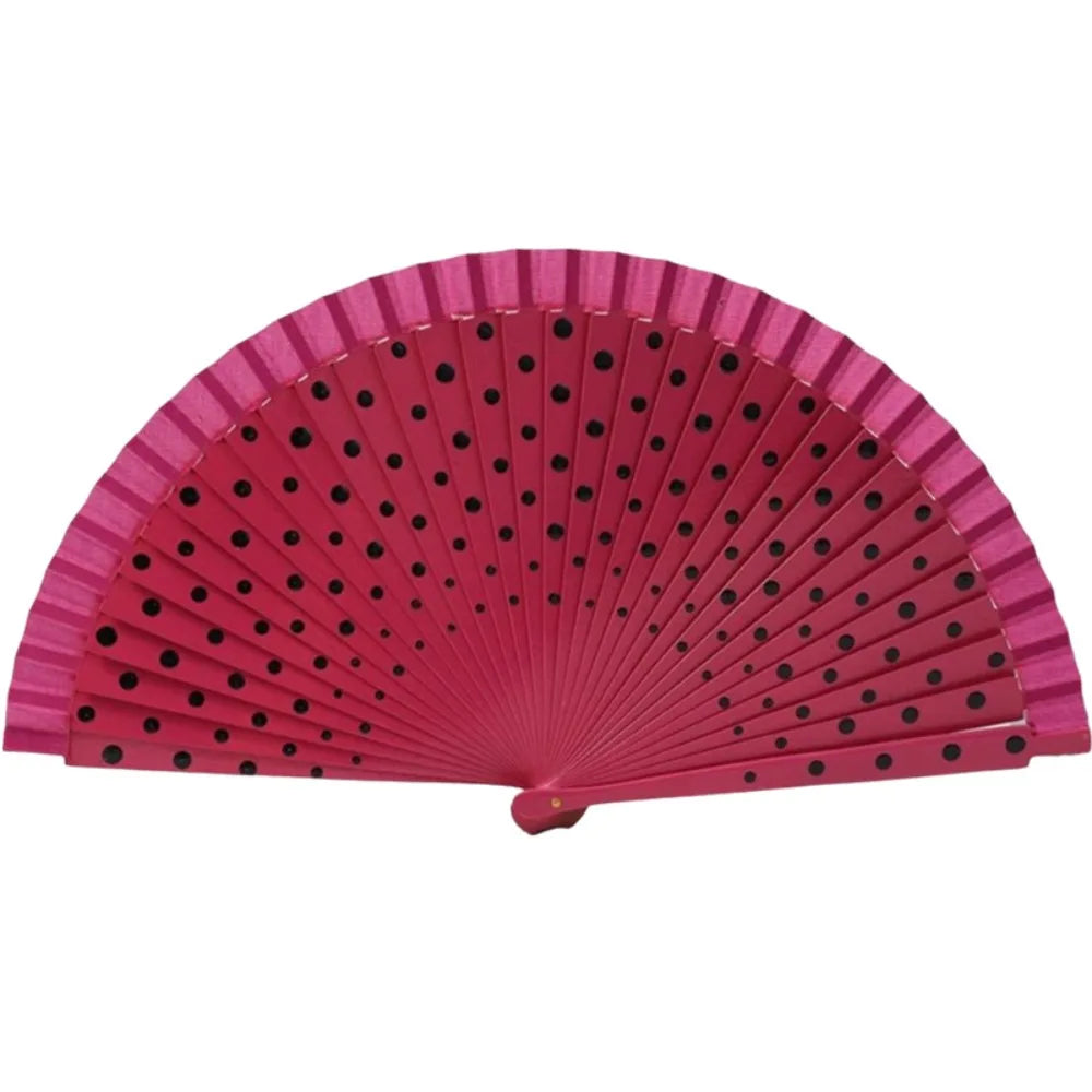 Flamenco Spanish Folding Fan – Dots Pattern Wood Handle 42cm