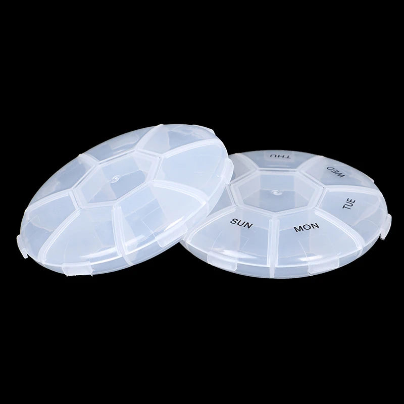 Circular Pill Box 7 Slots Round Daily Weekly Tablet Pill Case Splitter Medicine Peaceful Pleasures Health and Wellness
