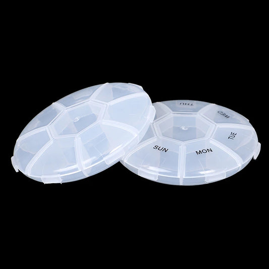 Circular Pill Box 7 Slots Round Daily Weekly Tablet Pill Case Splitter Medicine Peaceful Pleasures Health and Wellness