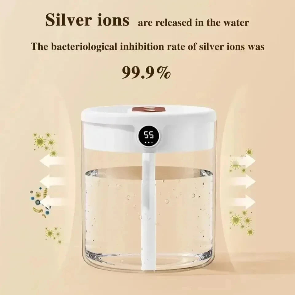 HOMEFISH 2L Dual Spray USB Humidifier | LED Display Night Light