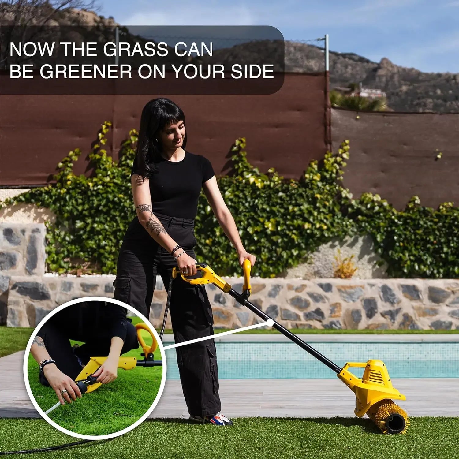 Electric Artificial Grass Sweeper and Rake, 300W Motor for Small to Medium Lawns, Pet Hair Cleaner Peaceful Pleasures Health and Wellness