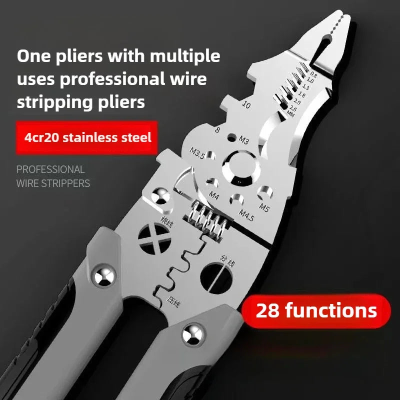 Professional Electrician Pliers, Multi-Function Wire Stripping and Crimping Tool for Electrical Wiring, Must-Have Electrician Peaceful Pleasures Health and Wellness silvery