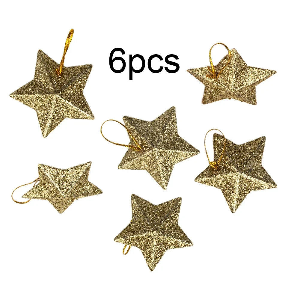 Christmas Tree Star Ornaments Set of 6 | Festive Pendant Decor