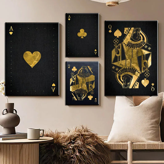 Golden Playing Cards Canvas Wall Art | Ace Spades Nordic Poster Canvas Wall Art Peaceful Pleasures Health and Wellness