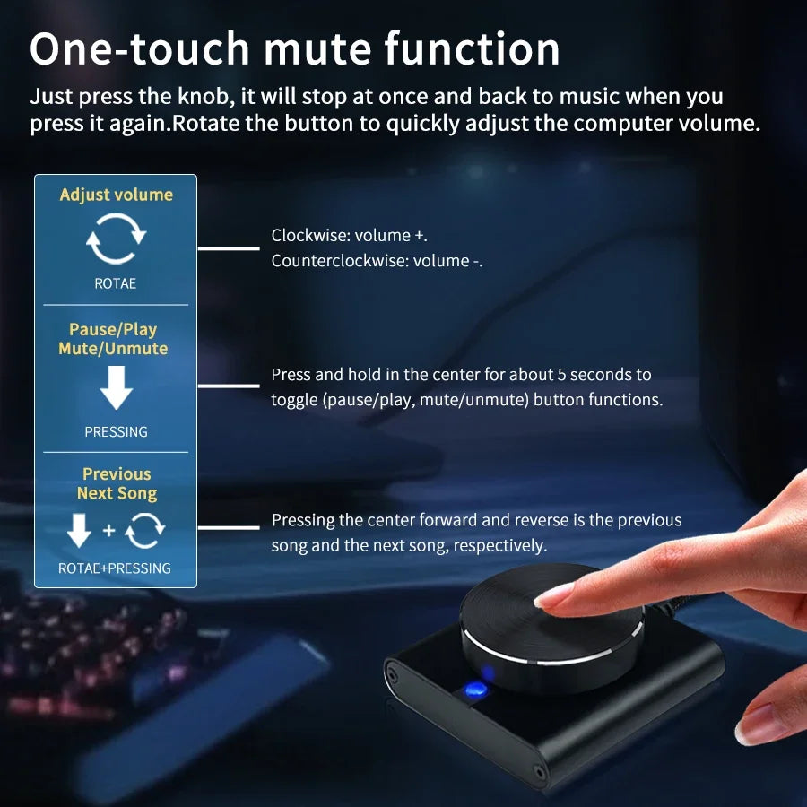 USB Volume Control Knob Adjuster Multimedia Controller Knob 1 Key Mute Pause Function for PC Support Windows iOS Android Linux Peaceful Pleasures Health and Wellness