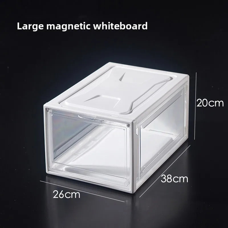 ‌Transparent Assembly Sneaker Organizer Flip Top Basketball Shoe Display Box Showcase Collectibles Unisex Home Décor Essential Peaceful Pleasures Health and Wellness Magnetic L White