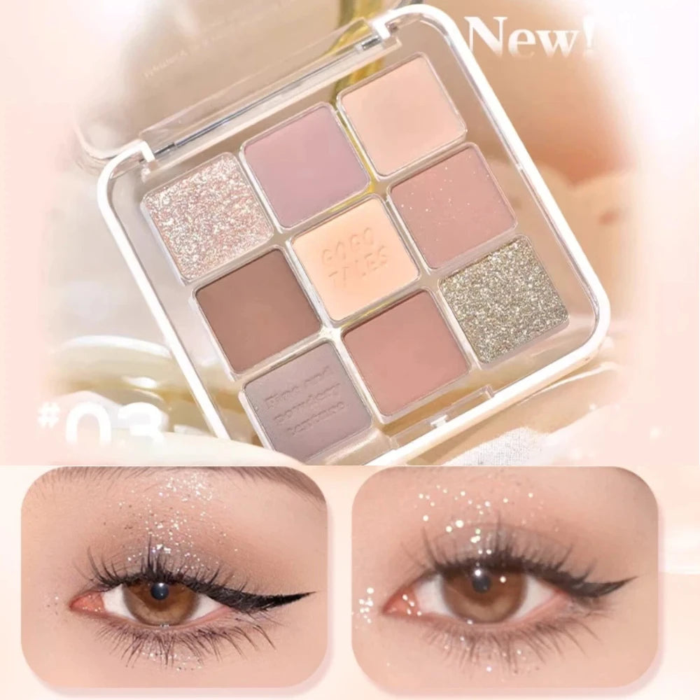 Gogotales 9-Color Glitter Eye Shadow Palette – Matte & Shimmer